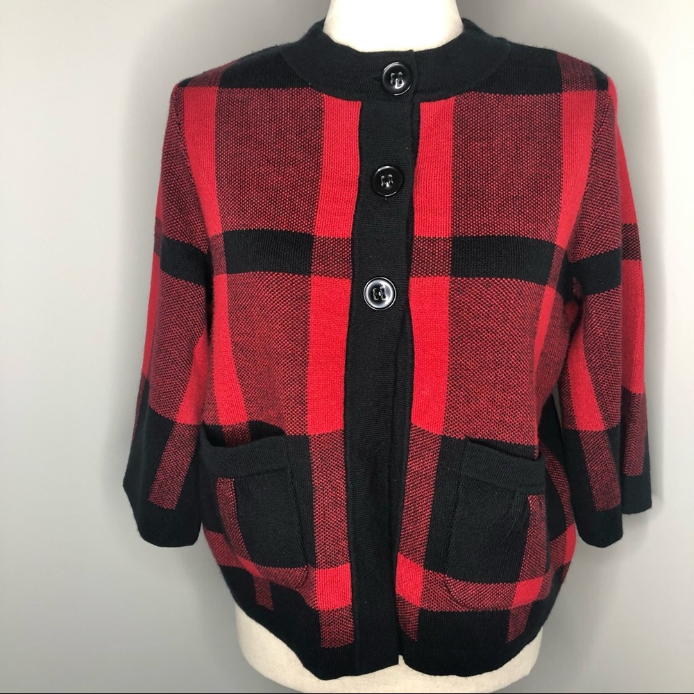 Hampshire Studio Black and Red Cardigan Sweater